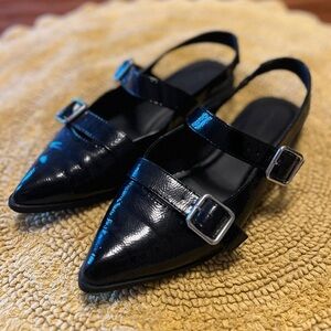 Old Navy Black Patent Leather Slingback Buckled Flats